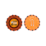 Two circular orange and black novelty patches or stickers shown on a plain white background, one displaying the front with a snake and the text 'EVERY MIND MATTERS' and the other showing the back with a white loop.