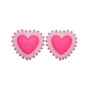 A pair of heart-shaped stud earrings with bright pink centers and white beaded borders, shown on a plain white background.